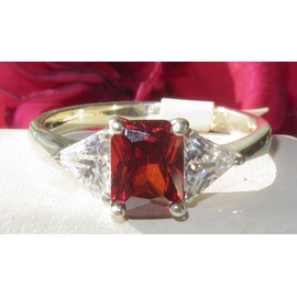 YourJewelleryBox 6X069 Garnet Emerald Cut Trillion Simulated Diamond Ring Sterling Silver RED Size L USA 6