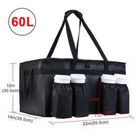 CIVJET Insulated Food Delivery Bag with Cup Holder, XX-Large Insulated Grocery Bags with Zippered Top, Cooler Bags with Drink Carrier, Food Carrier Catering Bag, Commercial Food Warmers, Black