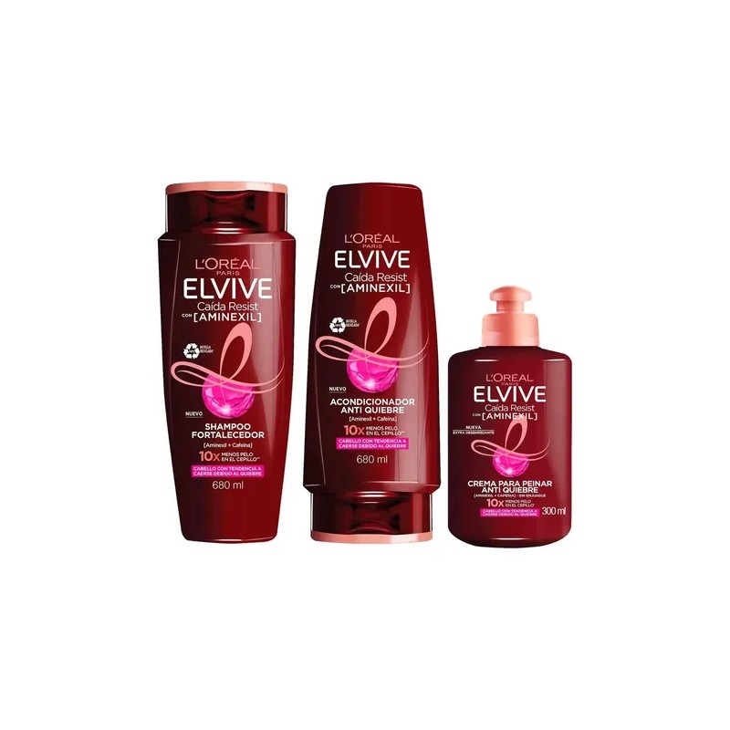 Elvive Aminexil 680ml Shampoo Acondicionador Crema