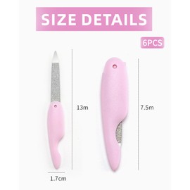 IPNSDON Pack of 6 Folding Nail File Nail Art Tools Large Nail File Metal Nail Polishing Tool Nail Polishing Strips Trimming Nail File (Black Pink)