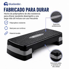 Bluelander Banco para Ejercicio Ajustable, Step para Ejercicio con 2 Alturas (10 y 15 cm), Superficie Antideslizante, Plástico Reforzado, Ideal para C