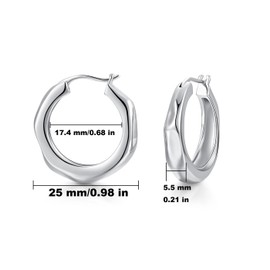 FRUMOS 14K Gold Plated Hoop Earrings for Women Girls Thick Earrings with 925 Sterling Silver Post Hoop Earrings (Square Hoop 25MM Silver)