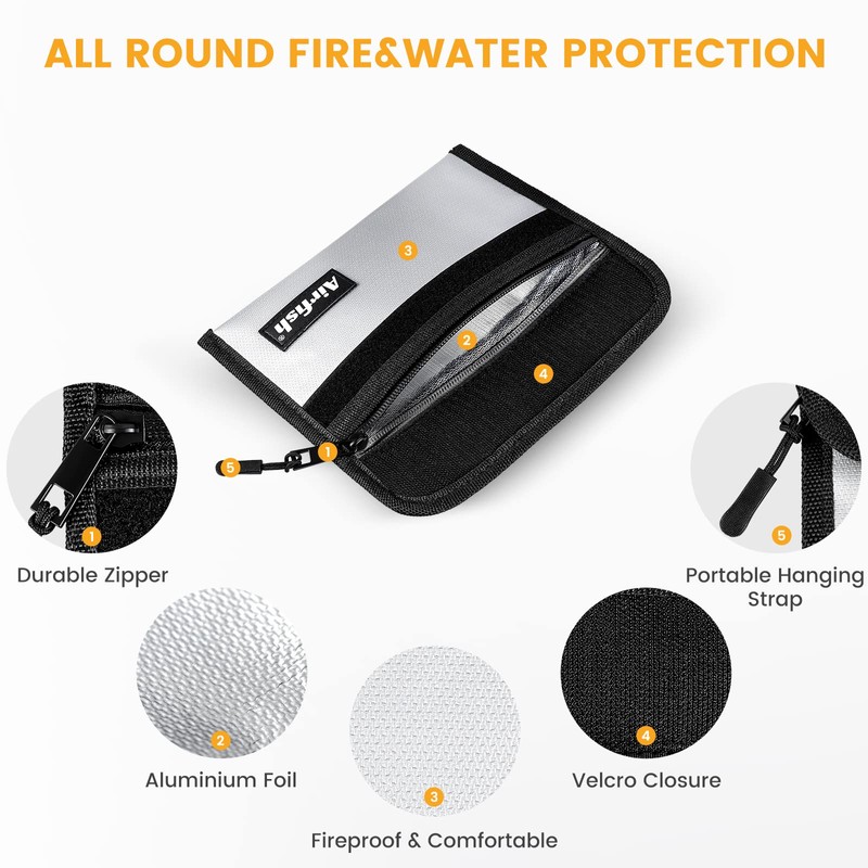 Airfish 2 Pack Fireproof Bag, 8 x 5" Fireproof Money
