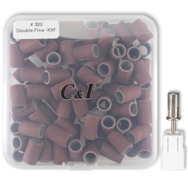 C & I Nail Sanding Bands 100 PCS Plus Upgrade Mandrel 1 PC, Nail Drill Bits for Acrylic Gel Nails Remove, Natural Nails Buffer for Nail Prep and Nail Shiner (Brown, #320 Double Fine)