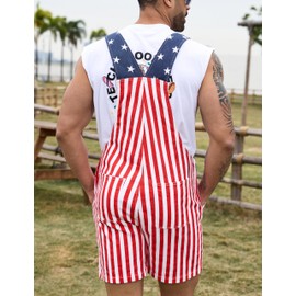 Bindefon American Flag Overalls Men,4th of July Cape,USA Sunglasses,Patriotic Socks,4 Pcs for Independence Labor Day(Flag,XL)