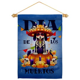 Angeleno Heritage Dia Los Wood Dowel Set Wooden Rod Home Decor Banner Flag Pole Room Outdoor Small Indoor Hanger Poster Sign Día de Muertos Dog Wall Tapestry, Fall Gifts Made in USA