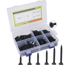 470 Pcs Wood Screws Assortment Kit, #6 Flat Head Phillips Screws Self Tapping Wood Screws – Black Drywall Screw Carbon Steel Assorted Screws for Wood, Cabinet, Furniture