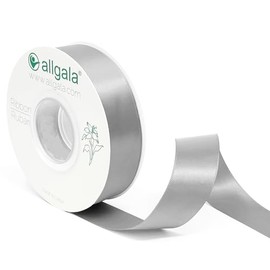 Allgala RB57104 - Cinta de satén de poliéster de doble cara para boda, novia, baby shower, embalaje de regalo, decoración de ramo de flores (plata, 1 pulgada x 25 yardas)