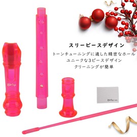 Soprano Recorder 3-Piece German Style C Style 8 Hole Flute Detachable Set of 3 AS+ABS Crystal Music Recorder Cleaning Rod Bag Finger Chart Transparent Bobby Pink