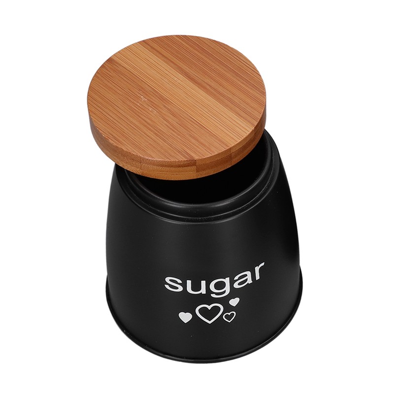 3Pcs Coffee Tea Sugar Container Set Bamboo Lid Durable Iron
