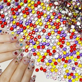 900pcs Rhinestones Nail Charms Mixed Colorful Nail Rhinestones Crystal Flatback Nail Jewelry for Nail Art 3D Shiny Resin Nail Gems Mini Rounded Nail Diamonds for Women Acrylic Manicure Decorations