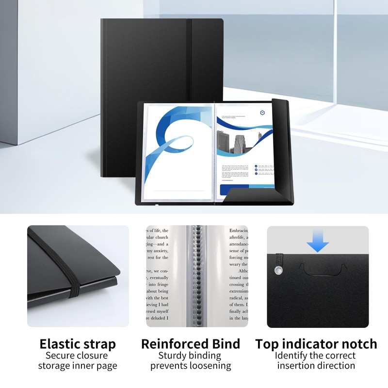 FRETONBA 30 Pocket Presentation Binder with Plastic Sleeves, Displays 60