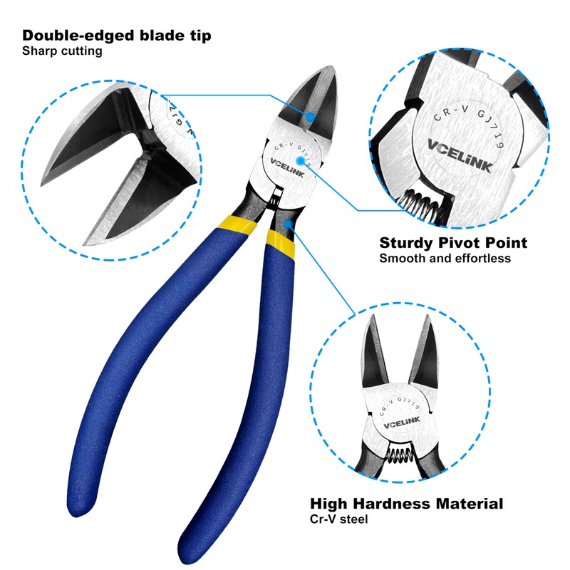 VCELINK Wire Cutters, 6 inch Side Cutters, Small Flush Cutters,
