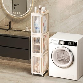 Tinaforld 3-Way Opening Tall Narrow Storage Cabinet, Bathroom Organizers with Wheels, Anti-Tip Slim Storage Cabinet with Adjustable Shelves for Kitchen Toilet(3-Tier)