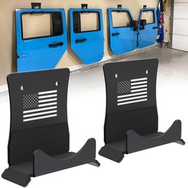ForoGore 2 Pack Door Storage Hanger Bracket Wall Mount Door Holder Storage Rack with America Flag Pattern Compatible with 1956-2024 Jeep Wrangler CJ YJ TJ JK JKU JL JLU LJ JT