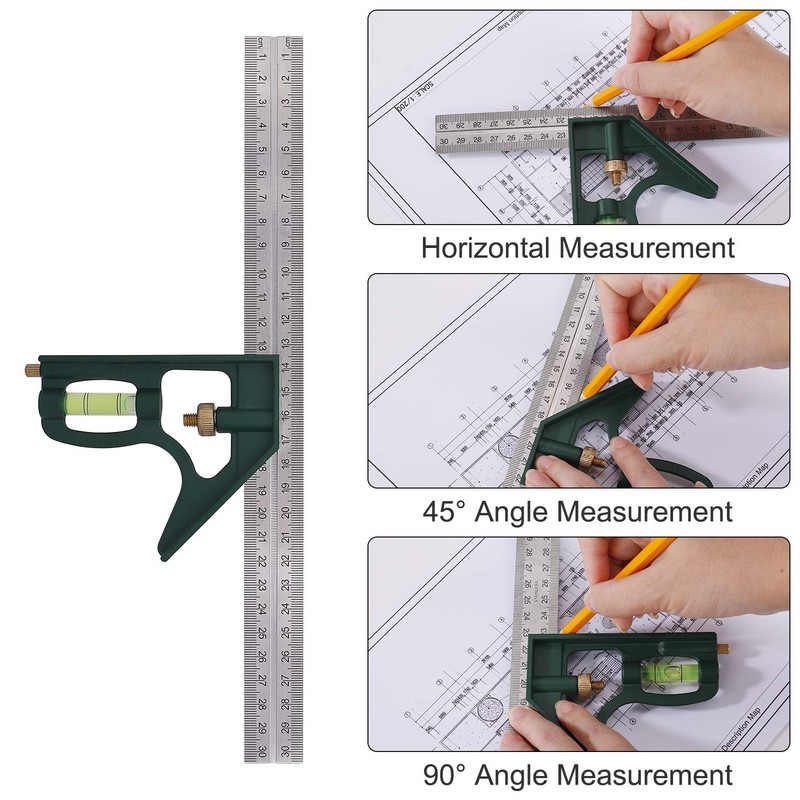 Combination Square Stainless Steel Adjustable 45/90 Degree Combination Angle Multifunctional