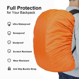 Evotopf Waterproof Backpack Rain Cover with Adjustable Anti Slip Buckle Strap & Sliver Coating Reinforced Inner Layer for Camping, Hiking, Traveling, Hunting, Biking and More, 30-40L(Orange)