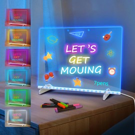 Acrylic Led Drawing Board with 10 Light Modes, Magic Message Board Light Up for Kids with 7 Color Pens, Rewritable Led Note Board with Colors Charming Gift,35 * 25cm