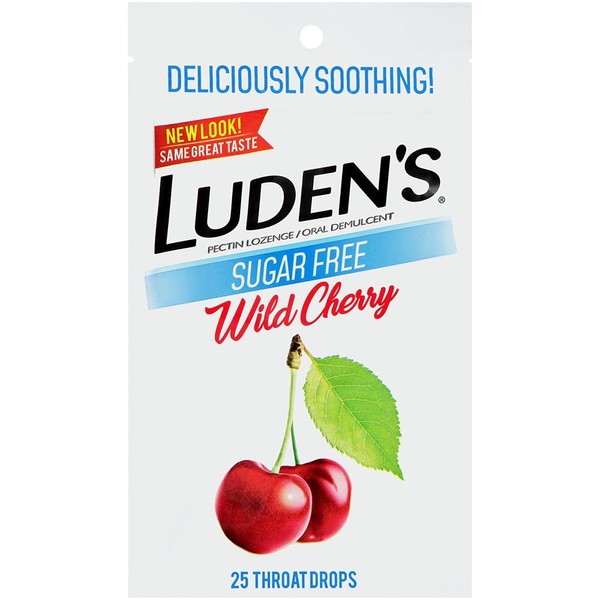 Luden's Sugar Free Wild Cherry Throat Drops, Sore Throat Relief, 25 Count (5 Pack)