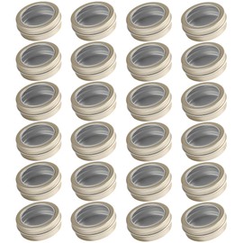 24 Pack 2 Ounce Screw Top Aluminum Tin Jar with Screw Clear Lid and Blank Labels, Refillable 60ml Metal Containers for Lip Balms, Candles, Salves, Spices, Crafts(Champagne)