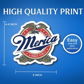 (2 Pack) Merica Since 1776 Stickers - 5" On Longest Side - for Car, Truck, SUV - Easy Peel and Stick Vinyl Decals - Made in USA - BMCS079
