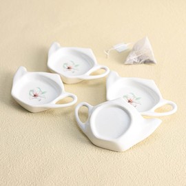 Bicuzat Ceramic Tea Bag Holders - 5 PCS Teapot Shaped Coasters - Lily