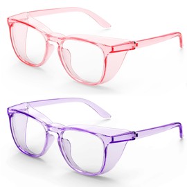 MEIGIX Stylish Safety Glasses, Clear Anti-Fog Anti-Scratch Protective Glasses For Men And Women（Pink+Purple（2 Pack））