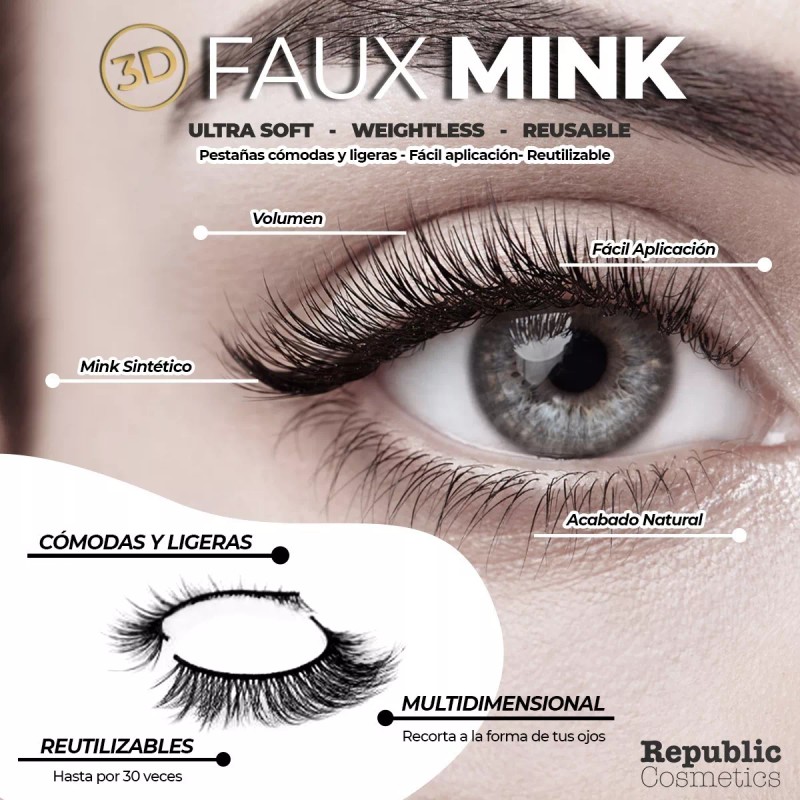 Republic Cosmetics Pestañas Postizas 3d Mink Reutilizables Mix Surtido 5