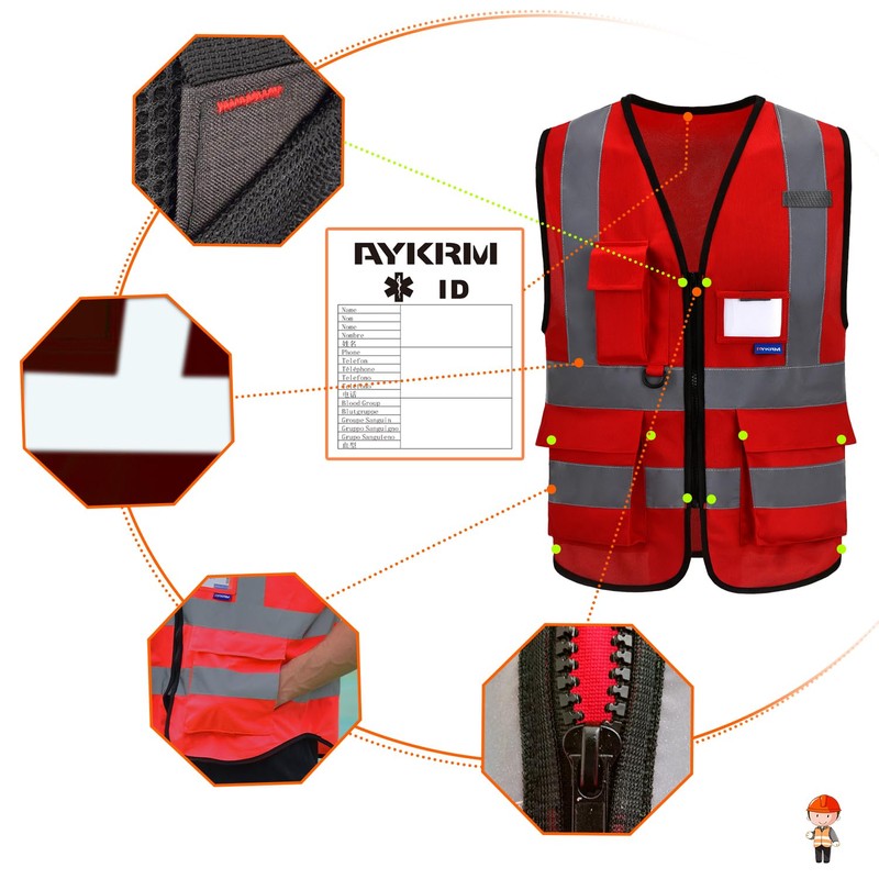 A-SAFETY Small High vis Red Reflective FIRE Safety Vests with