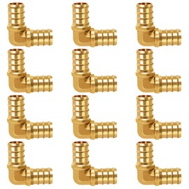 Horiznext 1/2 inch pex elbow fitting, brass coupling adapts water pipes connect tubing line with a crimp ring quick manifold push into hose.(12 pcs)