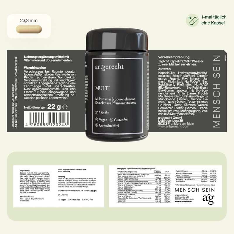 art´gerecht Multi-30 capsules, 100% natural multivitamin for optimal supply of
