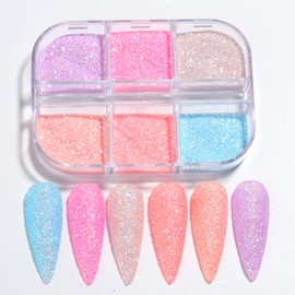 Fluorescent Nail Pigment Powder, Luminous Nail Glitter Flakes Holographic Glow Liquid Nail Art Dust Design Decoration 3D Nails Supplies for Nail Art Gel Polish DIY Nail Sequins Accessories (6 Colors)