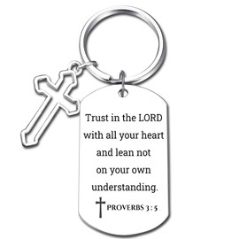 Inspirational Scripture Keychain with Hollow Cross Pendant - Bible Verse Key Chain Religious Gift for Christian, Silver, Medium