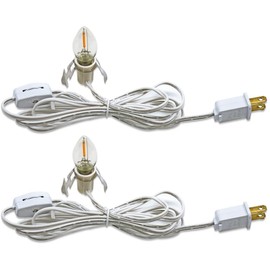 KGC C7 Accessory Cord with 2 C7 Led Light Bulb Candelabra-Base E12 Socket, White Cord with On/Off Switch Plugs for Holiday Decorations, Christmas Village House, Pumpkin Lights