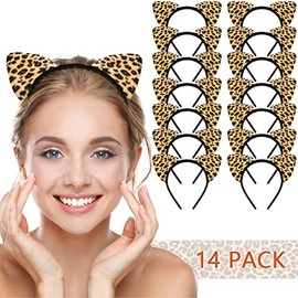 LIONSOUL 14 Pcs Cheetah Ears Headband for Women Leopard Cheetah Print Birthday Party Decorations Supplies