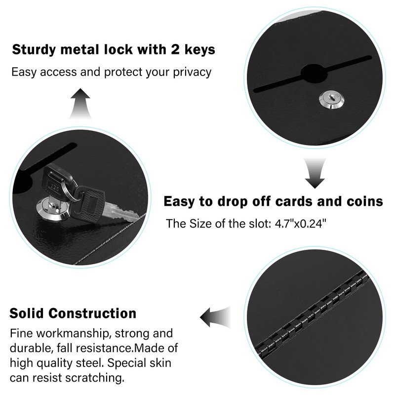 xydled Wall Mounted Suggestion Box with Key Lock, Metal Donation/Ballot/Voting/Collection/Key