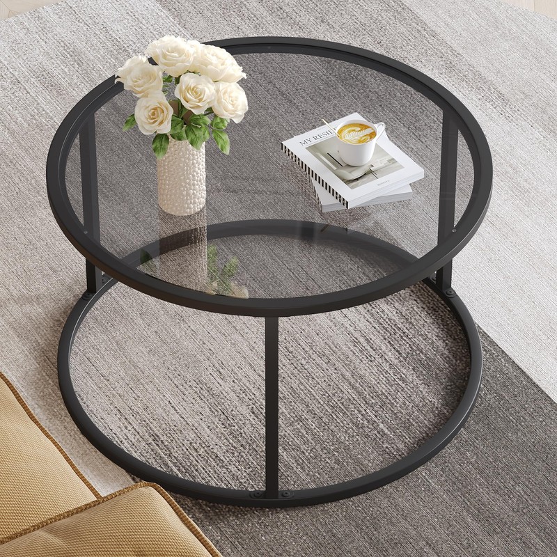 SAYGOER Round Coffee Table Glass Coffee Tables for Small Space