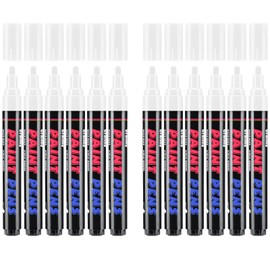 Craiiby White Paint Pens Paint Markers - 12 Pack Permanent Acrylic Quick Dry Waterproof Marker Pens for Rocks Wood Fabric Plastic Canvas Glass Mugs Metal Tire Stone