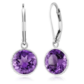Gem Stone King 8.00 Cttw Purple Amethyst Leverback Dangle Earrings For Women In 925 Sterling Silver | Gemstone Birthstone | Round 10MM