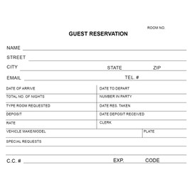 Guest Reservation/Registration Card for Hotels, Motels, Hospitality Front Desks Check in (Pack of 500)