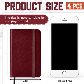 Qeeenar 4 Pcs Hardcover Leather Pocket Notebook 4 x 2.5 Inch Small Notebook 50 Sheets Hardcover Mini Notepad Tiny Lined Journal for Office Home School Writing Supplies (Burgundy Red)