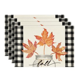 Artoid Mode Maple Leaves Fall Placemats Set of 4 for Table Runner, Seasonal Kitchen Dining Table Decoration for Indoor Party 12x18 Inch