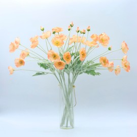 2 Pcs Artificial Fake Flowers Plants Poppies Silk Flower Arrangements Wedding Bouquets Decorations Plastic Floral Table Centerpieces for Home Kitchen Garden Party Decor Approx 23.6" High - Light Coral