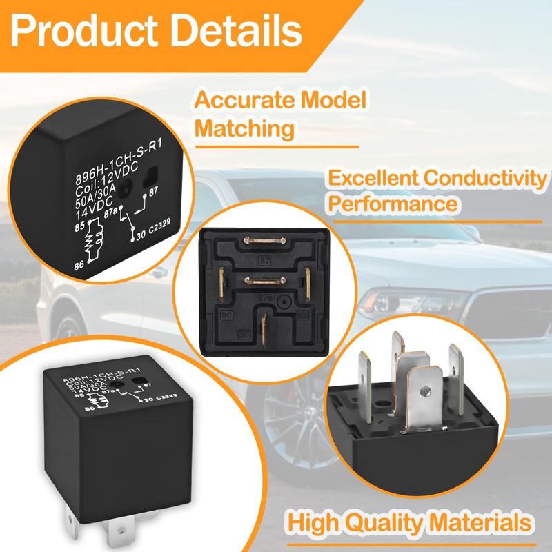 896H-1CH-S-R1 Automotive Relay (Pack of 2) - 12VDC 50AMP 5-Pin