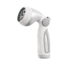 Vego Garden Hose Nozzle - 9 Spray Patterns, Metal, Thumb Control, On/Off Valve, High Pressure Heavy Duty Water Hose Spray Nozzle for Gardening, Lawn Care, and Cleaning Tasks-Cloud White