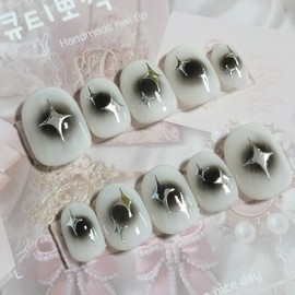 Black Cheek Twinkle Handmade Nail Tips - Stiletto L / 블랙치크 트윙클 수제네일팁 - 스틸레토L
