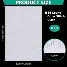 BENECREAT 8Pcs Cross Stitch Aida Fabric, 14CT White-gray Cotton Embroidery Fabric Cross Stitch Supplies for Embroidery Projects and Handmade Needlework, 17.7x11.8 Inch
