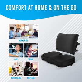 ElevateEase Memory Foam Seat Cushion & Lumbar Support Pillow Set w/Mesh & Velvet Covers - for Office Chair, Car, Plane, Travel - Back Rest Coccyx Pillow for Lower Back, Sciatica, Posture