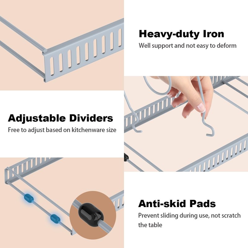 Housolution Pot and Pan Organizer Rack for Cabinet, Upgraded Expandable