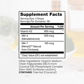 Pure TheraPro Rx Pure TheraPro Rx Ultimate K2 Supplement | Liquid Liposomal Vitamin K2 Drops | 90 Servings | 600mcg Vegan K2 as MK4 & MenaQ7 MK7 | Supports Bone Health, Heart Health, Skin & Hair | 10 mL